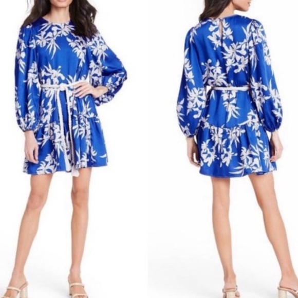 Alexis Dresses & Skirts - NWOT! Alexis x Target blue/cream floral tropical print dress with rope tie belt